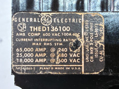 GE General Electric THED136100 3-Pole 100A 240/480VAC 250VDC 25kA 60DAY-WARRANTY