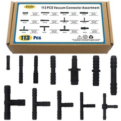 Vacuum Connector Assortment 113 PCS Heat Varies (1/8″ to 3/8″), Black