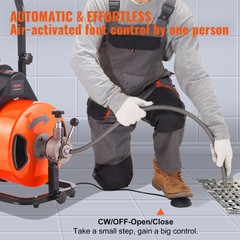 VEVOR Drain Cleaner Machine Electric Drain Auger 75 FT x 1/2 In Auto Feed