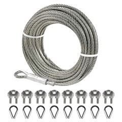 1/4″ Stainless Steel Cable, 25FT Wire Rope with Clamps and Thimble, 7X19 Strands