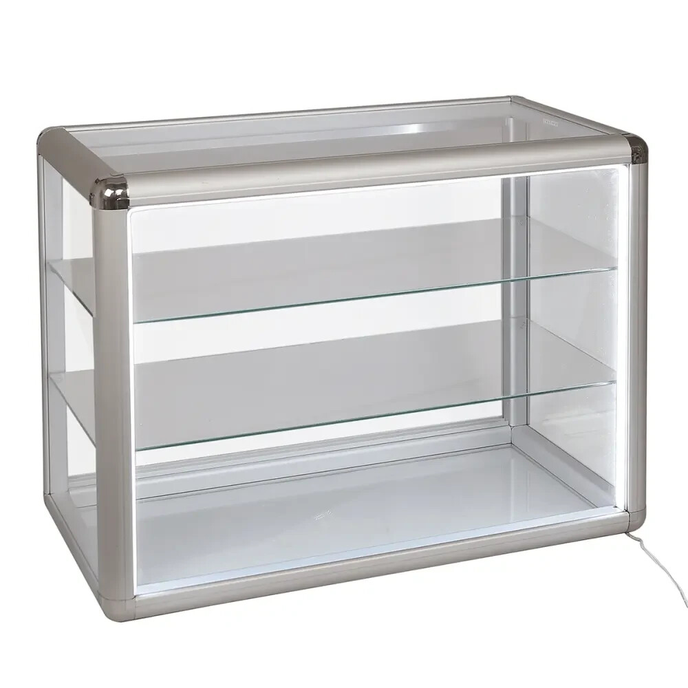 Silver Glass Display Case with LED Lights 24″ x 12″ x 18″