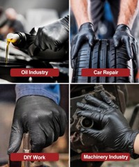 Heavy Duty 8 Mil Black Nitrile Disposable Gloves Raised Diamond Texture