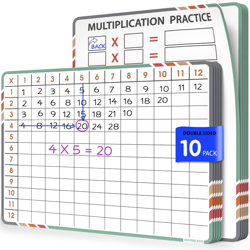 SCRIBBLEDO Multiplication Math 9”x12” Small White Board 9 inches by 12