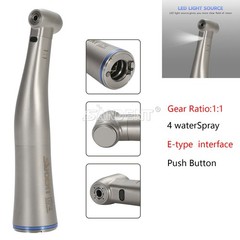 Dental 1:1 Fiber Optic LED Contra Angle Handpiece 4 Spray Push Button fit NSK fo