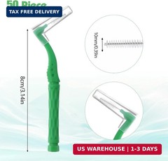 50Pcs Interdental Brushes, Green Soft Dental Brushes with Non-Slip Handle Angled