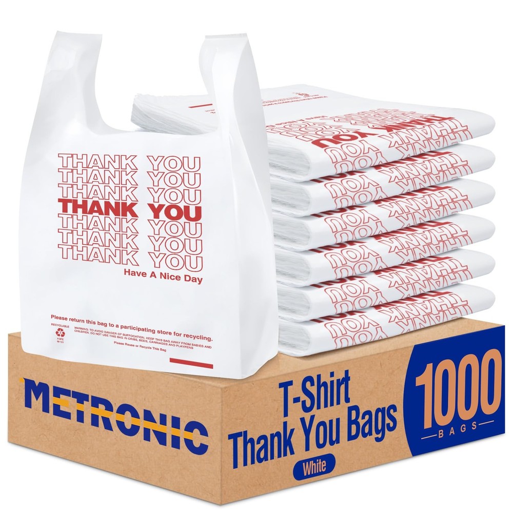 1000 Count Thank You Bags with Handles 12×6.5×21 Plastic Retail Supermarket