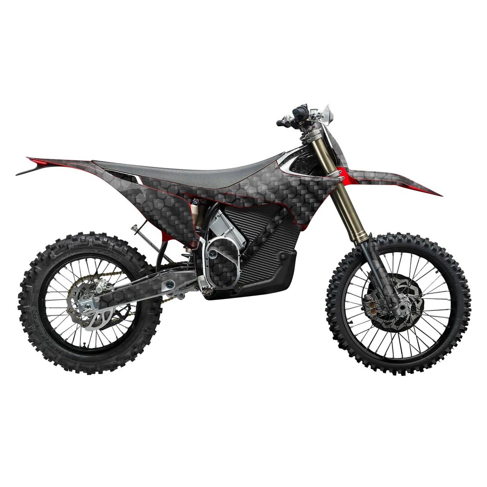 Carbon Fiber Stark Varg MX 2023-2025 Graphics Kit Wrap – Black Hexa Camo – Varg