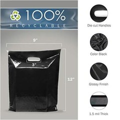 Black Merchandise Plastic Shopping Bags – 100 Pack 9″ x 12″ with 1.5 mil Thic…