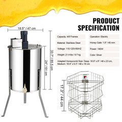 Electric Honey Extractor, 4/8 Frames Stainless Steel Spinner for Beekeeping, Hei