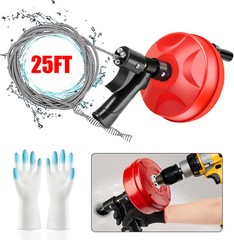 25ft Plumbers Drain Snake Long Heavy Duty Plumbing Auger Hand Tool Bathroom Pipe