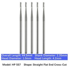 5/pk Vakker Dental Carbide Burs Long Straight HP Straight Fissure Burs Low Speed