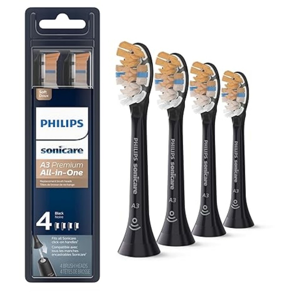 4-Pack Genuine Philip A3 Premium All-in-One Sonic Toothbrush Replacement Black