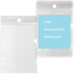 Clear Reclosable Seal Bag Plastic Poly Zipper Bags Zipper W/Hang Hole 2Mil