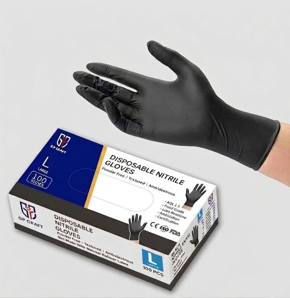 Heavy-Duty 5 Mil Black Nitrile Exam Gloves (Disposable & Powder-Free)
