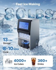 VEVOR Commercial Ice Maker 80 lbs/24h Ice Machine 13 lbs Storage Bar Restaurant