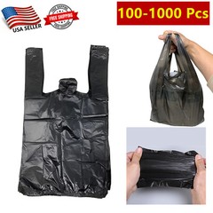 100-1000 Pc Small T-Shirt Bag Black Plastic Carry Out for Shopping 15″x 4″x 8.5″