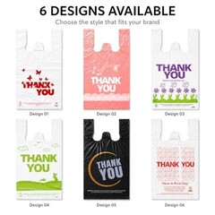 800 Pink Thank You T-Shirt Bags with Handles, 11″x6″x21″, Durable HDPE for Groce