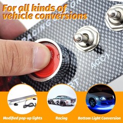 5in1 Ignition Switch Panel Engine Start Push Button Toggle 12V LED Carbon Fiber