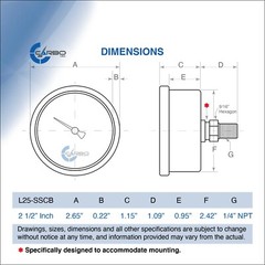 2-1/2″ Vacuum Gauge, Stainless Steel Case, Liquid Filled, Back Mnt -30 Hg/0