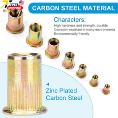 Rivet Nuts 100 Pieces 1/4″-20 Rivet Nut Carbon Steel Flat Head Rivnut Threaded