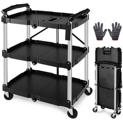Folding Collapsible Utility Service Cart 3 Shelf 150LB w/ Swivel Lockable Wheels