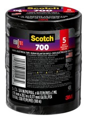 Vinyl 700 Electrical Tape, 5 Rolls, Black, 3/4in x 66ft, Commercial Grade, Ra…