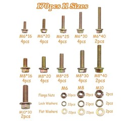 146/170pc Metric Flange Bolt Assortment, Hex Bolts and Nuts Kit, M6 M8 M10 (16mm