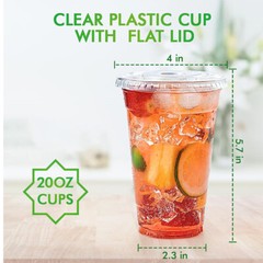 Disposable Crystal Clear Plastic Cups Plastic Flat Lids Iced Coffee Cup BPA Free