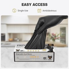 Black Vinyl Gloves, Food Grade Gloves Disposable Latex Free & Powder Free, 100ps