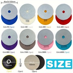 Diamond Polishing Pads 4 inch Wet/Dry 12 Piece Kit Granite Stone Concrete Marble