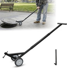 Heavy Duty Manhole Cover Hook with Wheels,Multipurpose Lifting and Pulling