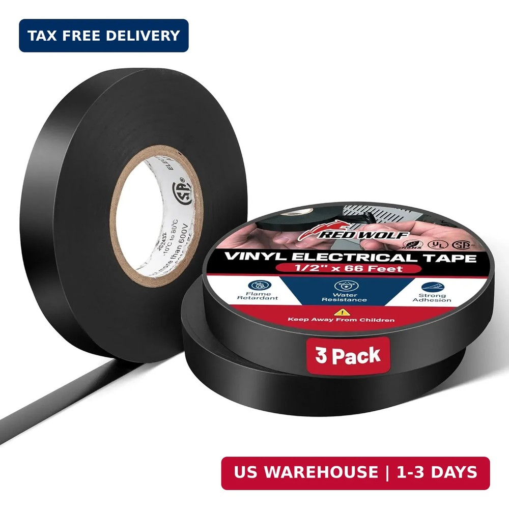 RED WOLF Vinyl Electrical Tape 1/2″-66Ft 3 Pcs, UL CSA Listed PVC Electric Tape