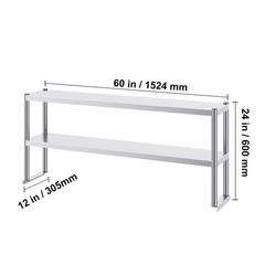 VEVOR Double Overshelf Stainless Steel Overshelf 12×60/48/72 in for Prep Table