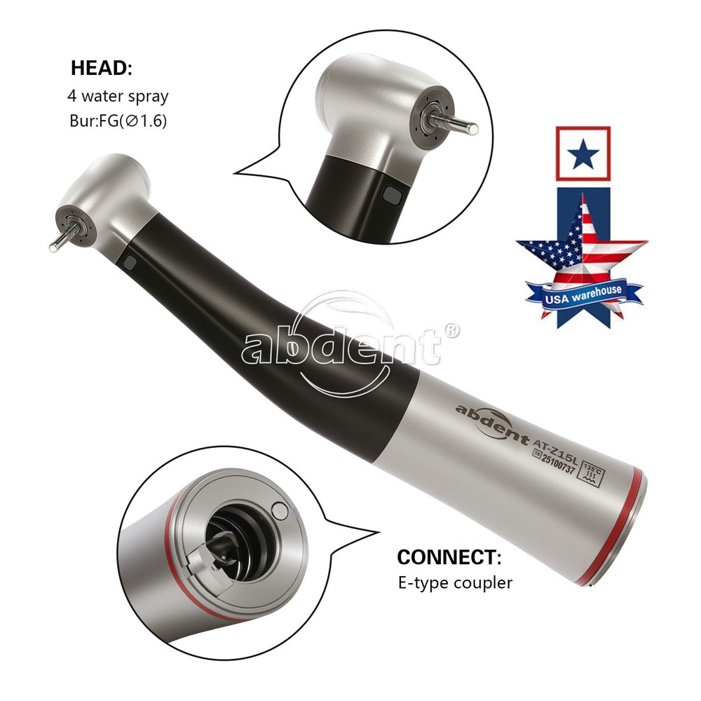 Dental 1:5 LED Fiber Optic Contra Angle Increasing Handpiece Inner 4 Spray black