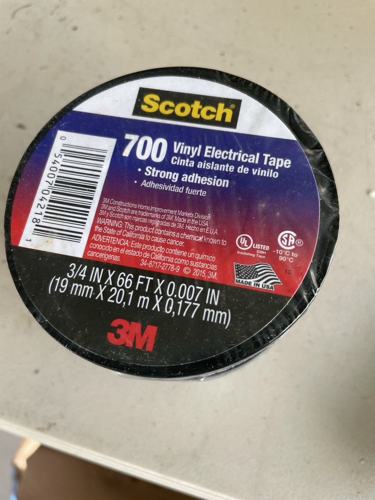 Scotch Vinyl 700 Electrical Tape 4 Rolls Black 3/4-in x 66-ft Commercial Grade