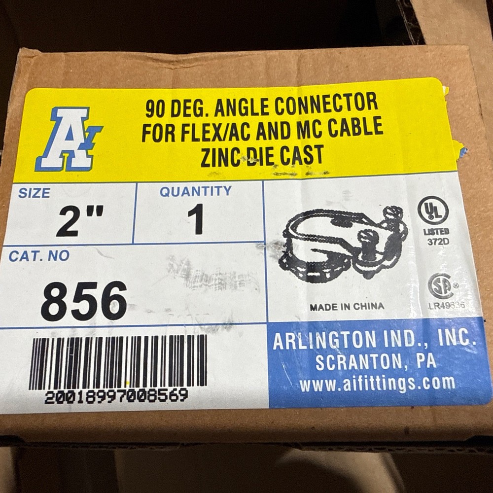 Arlington Industries 856 Flex Connector Material Zinc Die Cast Size 2 In 90 Deg