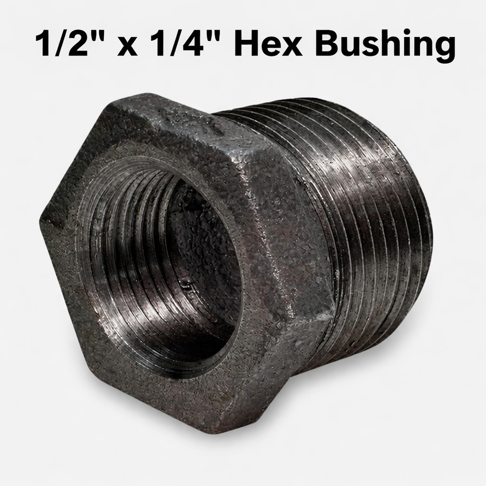 1/2″ x 1/4″ BLACK MALLEABLE IRON HEX BUSHING REDUCER PIPE FITTING NPT