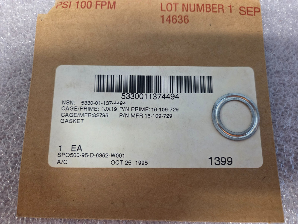 *1 PIECE* – PN# 16-109-729 – COLTEC IND. – GASKET – NSN: 5330-01-137-4494