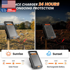 24 Hour Solar Electric Fence Charger 10 Miles up to 10200V Output Range Electri