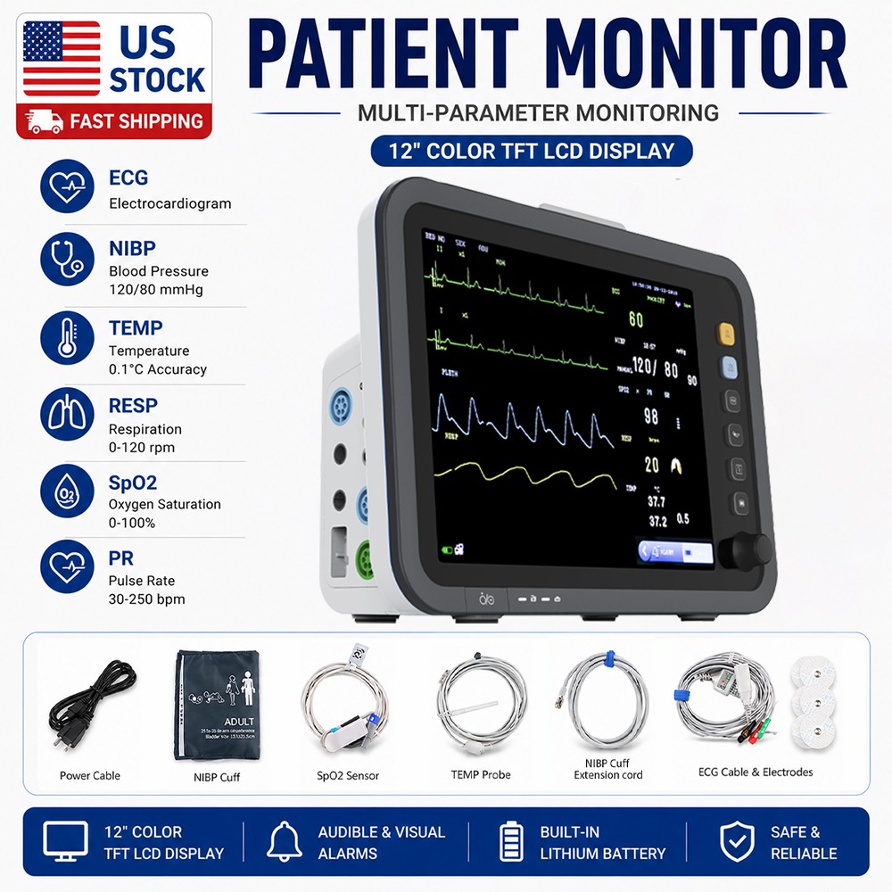 Multi-Parameter Patient Vital Signs Monitor ECG/NIBP/TEMP/RESP/SPO2/PR