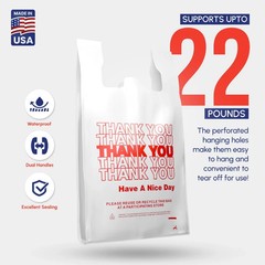 Thank You Plastic T-Shirt Bags 11.5×6.5×21 for Grocery Retail Shopping 50 pack