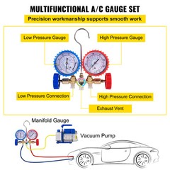 VEVOR 3 CFM Air Vacuum Pump HVAC Manifold Gauge Set AC A/C Refrigeration Kit