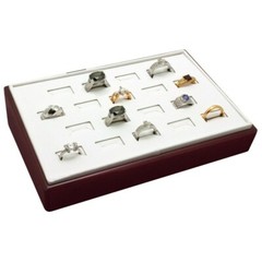 Red Rosewood Jewelry Ring Display Tray Ring Holder Organizer ~ Holds 18 Rings