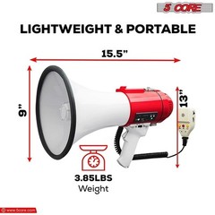 5Core 60W Megaphone Speaker Pro Bullhorn Handheld Police Siren Voice Recording