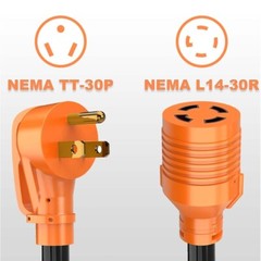 30A Generator Adapter Cord NEMA TT-30P Male to L14-30R Female 3 Prong to 4 Prong