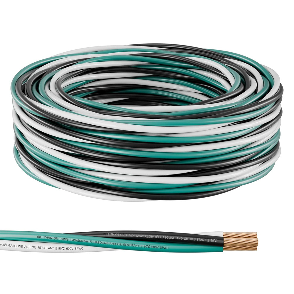 12 AWG THHN/THWN Copper Wire, 3-Color, Pre-Twisted, 25 FT | UL Listed Stranded C