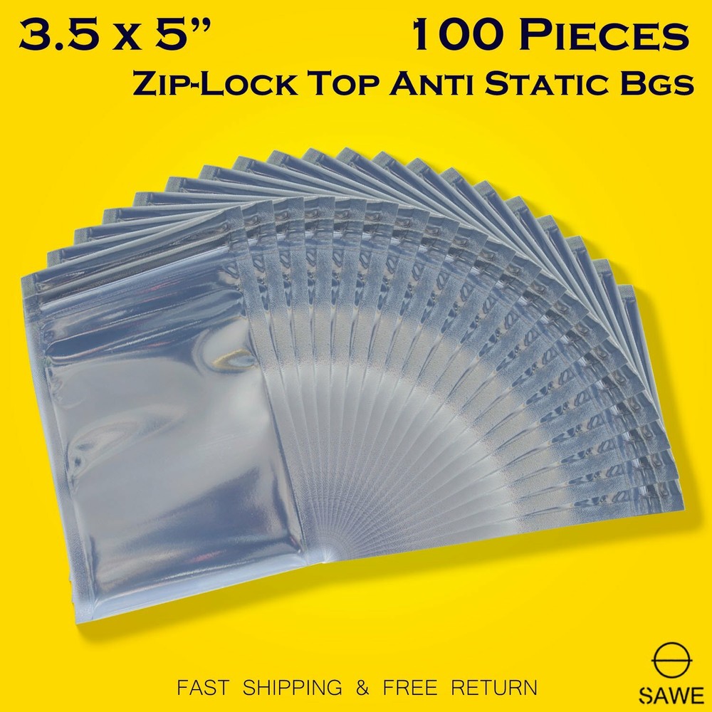 100 x Anti Static Shielding ESD Bags 3.5 x 5″ Inch Zip Lock Reclosable