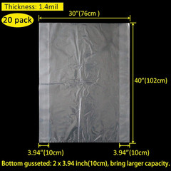 20 Pack 30″ x 40″ Clear Plastic Poly Bags Food Clothing Storage 1.4 Mil