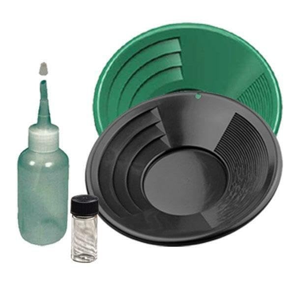 Sluice Monkey (2 Pack 14″ Black & Green Gold pan panning kit 3oz Sniffer Bottle