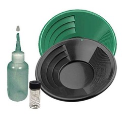 Sluice Monkey (2 Pack 14″ Black & Green Gold pan panning kit 3oz Sniffer Bottle